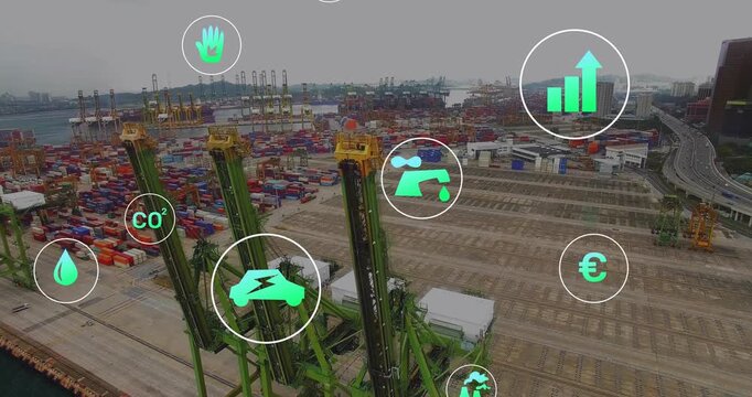 Animation of ecology icons over container port