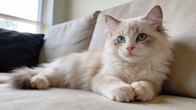 A Light-colored Ragdoll long-haired kitten kitten around 3 months old