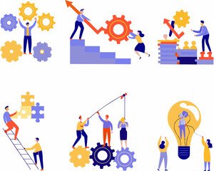 Teamwork and progress people collaborating on business concepts and innovative solutions