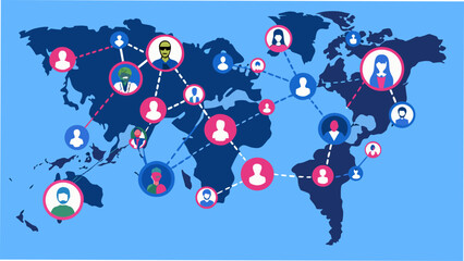 Global network of users connected through social media platforms worldwide