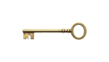 Vintage Brass Skeleton Key Isolated on Transparent Background