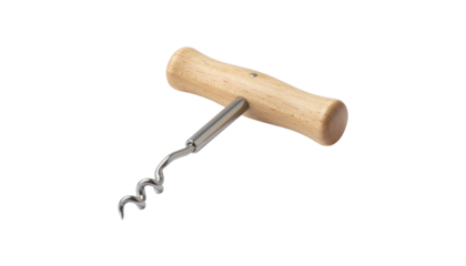 Wine Corkscrew with Wooden Handle Isolated on Transparent Background