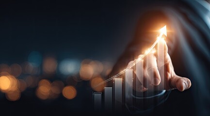 Fototapeta premium Businessman pointing at growing financial chart representing business growth and success