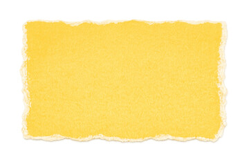Yellow torn paper with rough ripped edges creating a blank textured scrap note or banner on a transparent background