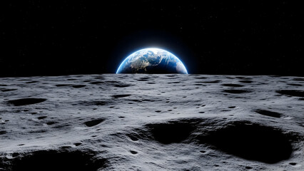 Earthrise from the lunar surface in space