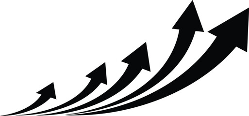 A graphic representation of five black curved arrows swiftly moving upwards signifying rapid growth and positive progress