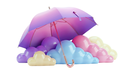 Pink and purple umbrella with colorful clouds