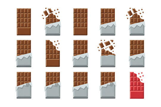 Chocolate bars set, sweet dessert with milk, cocoa, dark and ruby flavors