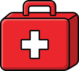 Obraz premium Red first aid kit icon with medical cross symbol for emergency healthcare safety medicine hospital clinic insurance and disaster preparedness concepts services worldwide