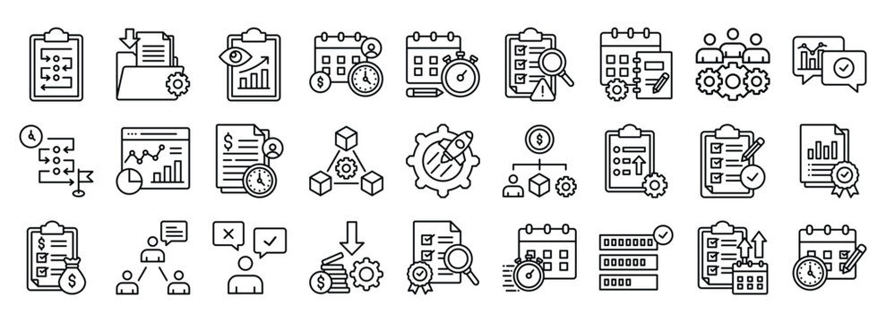 Project Management icon collection. Containing design business, project, work, planning, manager, management, teamwork	