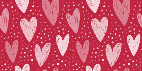 Seamless heart pattern with romantic Valentine's Day motifs creates charming background perfect for gift wrapping, cards, and decorative prints with love-themed designs