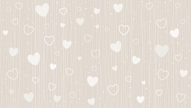 Seamless pattern with scattered hearts in beige and pastel tones. Perfect Valentine's Day background for baby cards, cute kids' prints, or sweet romantic wallpaper design