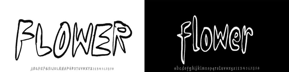 Obraz premium Grunge Font Alphabet. Rustic Font. Distressed Font. Rough Font. Handwritten. Uppercase. Number . For Fashion Sport Film Movie Design Vector illustration