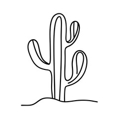 Obraz premium Minimalist line drawing of a cactus in desert sand 