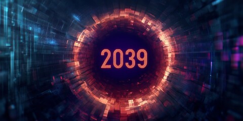Obraz premium Futuristic and Luminous 2039 Celebration Conceptual Illustration for Vibrant Space-Themed Wallpaper