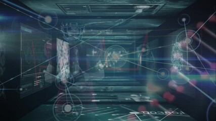 Animation of data processing and dna strand over caucasian rugby player - Powered by Adobe