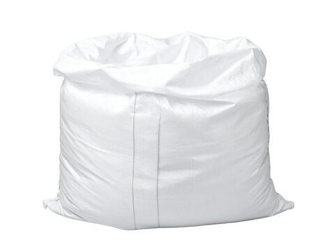 White woven polypropylene sack or bag for flour, sugar, or agricultural products. Isolated on transparent background.