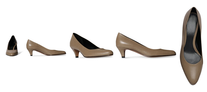 Set of Women Stylish high heel stiletto shoe , This fashion-forward women’s footwear features a pointed toe and short-thin heel all side view - Powered by Adobe