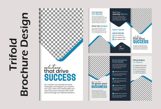 Modern Corporate Business Brochure Design Template with Professional Consulting, Marketing Strategy, Team Meeting, Growth Solutions and Clean Blue Layout
