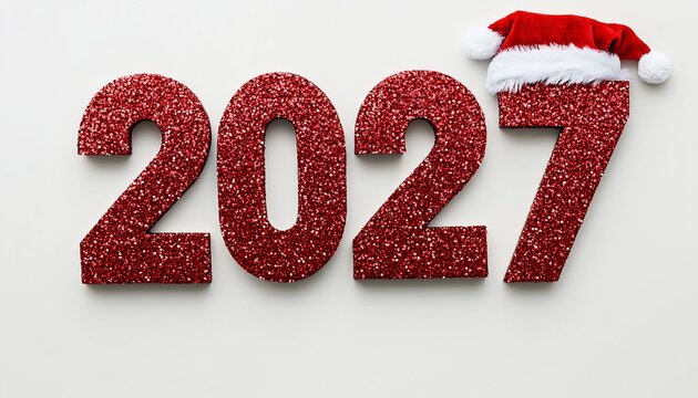 Joyful Festive Glimmer with Sparkling Numbers 2027 and Santa Hat for New Year Celebrations