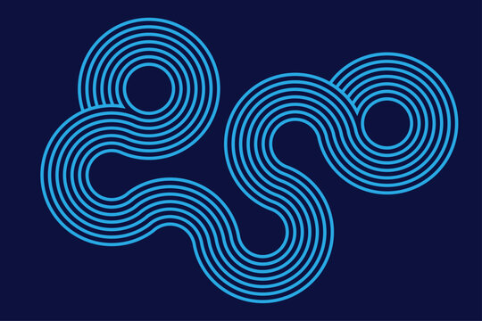 Abstract digital background featuring neon blue parallel flowing lines forming curved geometric loops on a dark navy backdrop
