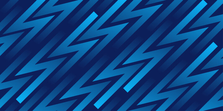 Abstract geometric pattern with cyan diagonal zigzag shapes and rhythmic parallel lines on dark blue background