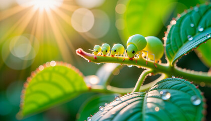 Close-up of green aphids on rose stem, nature's delicate beauty