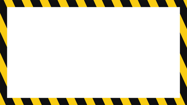 Hazard warning frame background vector. Yellow black diagonal stripe border design. Industrial safety caution layout. Empty center template for notices, posters and web design