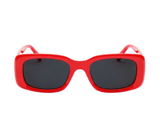Red sunglasses with black lenses isolated on transparent background
