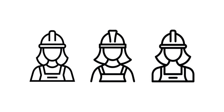 Construction worker woman icons set vector illustration bust professional female engineer characters wearing safety hard hat and overalls pictogram collection