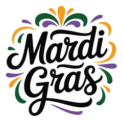 Mardi Gras Colorful Typography Design with Purple Green and Gold Accents Vector on a White Background © Shahid3383