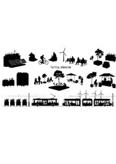 Obraz premium Urban Heat Adaptation Silhouette, Misting Station for Climate Change, Sustainable City Cooling and Future Public Wellness Vector Art