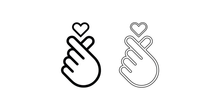 Korean finger heart gesture icon symbolizing love affection and appreciation outline and solid vector illustration isolated on white background kpop pop culture sign