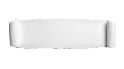 A ripped blank white paper scroll isolated on a black background representing a message or announcement space
