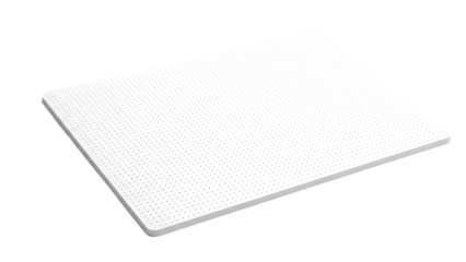 A white rectangular object with small holes on its surface against a black background is shown here clearly visible