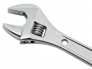 Adjustable wrench tool for gripping and twisting bolts and nuts isolated on transparent background