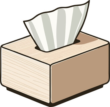 Flat Cartoon Wooden Tissue Box Dispenser with Pulling White Tissue Sheets &ndash; Rustic Home Decor Holder Vector Illustration