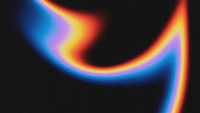 A dynamic, psychedelic abstract background featuring fluid, curved wave lines in a vibrant rainbow gradient of blue, purple, yellow, and orange, overlaid on a grainy, textured black backdrop. 