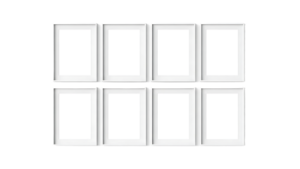 Eight white blank labels on a black background for product or item identification purposes easily customizable high quality