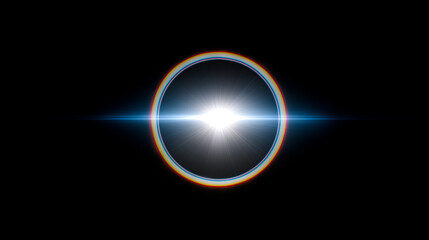 Fototapeta premium 黒背景に浮かぶ虹色の円環と中心で輝く閃光