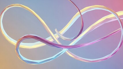 Abstract futuristic neon light ribbon swirling in pastel colors on gradient background