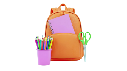 Orange backpack with school supplies