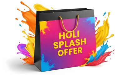 Happy holi festival colorful shopping bag with holi splash offer discount