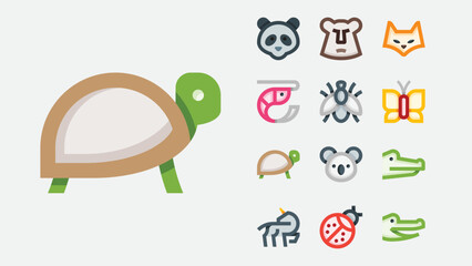 Fototapeta premium Wild animals and safari wildlife icons set