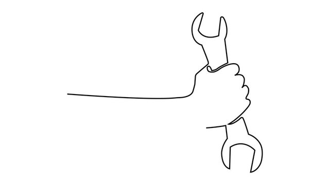 Single Line Wrench Drawing Animation, Minimal Line Art Vector Illustration Video