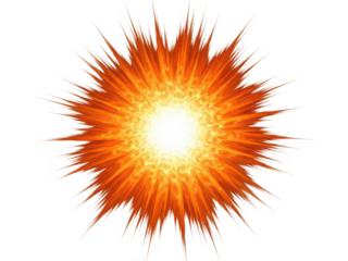 Vibrant orange explosion effect with sharp rays on transparent background