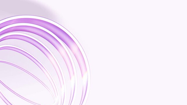 Close-up of overlapping translucent wireframe rings in luminous purple with high contrast highlights on a light background
