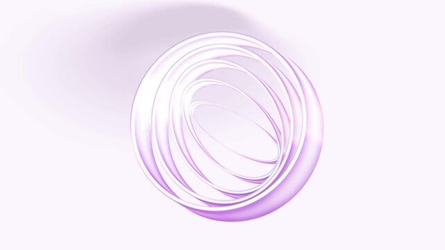 Symmetrical abstract 3D shape composed of glowing translucent wireframe rings centered on a pale lavender background casting smooth shadows