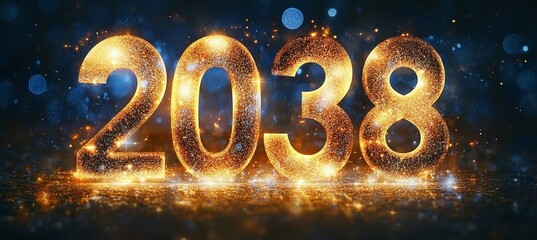Stunning Sparkling Golden 2038 Illustration on Elegant Dark Blue Background for Annual Celebrations