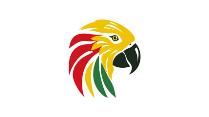 Obraz premium A stylized parrot head in profile, featuring a palette of yellow, red, green, black against a white background